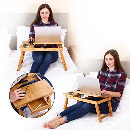 Nnewvante Bamboo Bed Tray with Tilting Top, Drawer 23.6 x 15.8in