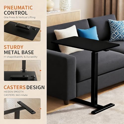 Mobile Small Standing Desk with Hidden Wheels, Portable Rolling Laptop Desk, Rolling Computer Cart Movable, Adjustable Height Computer Workstations, for Home, Office, Black