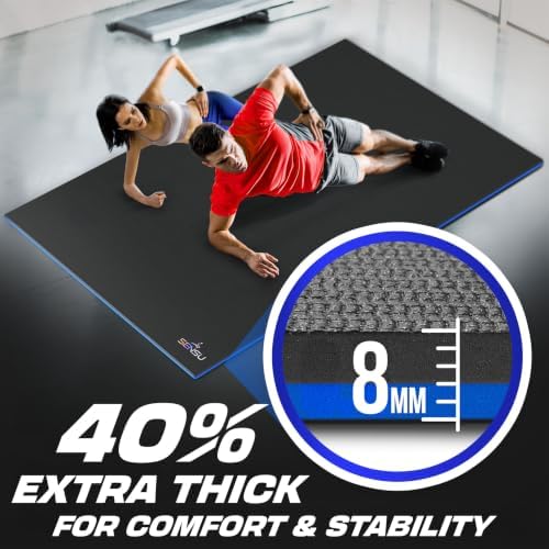 Sensu Large Exercise Mat – Extra Thick Non-Slip Workout Mat for Home Gym, Durable Shoe-Friendly Fitness Mat for Strength Training, Stretching, Cardio, and Balance Workouts (Multiple Sizes)