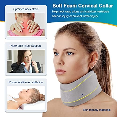 Neck Brace for Neck Pain and Support, Soft Neck Support Relieves Pain & Pressure in Spine for Women & Men, Wrap Align Stabilize Vertebrae Foam Cervical Collar for Sleeping (Grey, M, 3.5" Depth Collar)