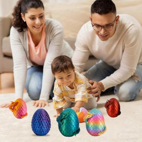 3D Printed Dragon Egg with Articulated Dragon Inside, Fidget Toy for Kids
