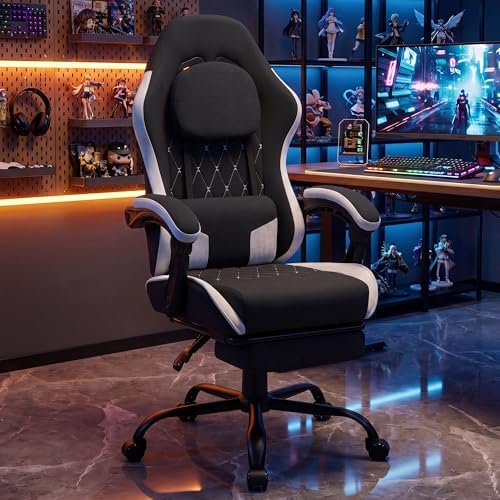 Shintenchi Gaming Chair, Ergonomic Office Chair with Footrest, Lumbar Support and Linkage Armrests, Swive Home Video Game Chairs for Adults, Black