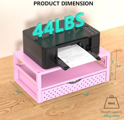 WALI Desk Organizer with Drawer，Computer Monitor Stand with Storage, Desk Organizers and Accessories for Computer, Printer, Laptop Riser for Home Office Supplies, (PTT005-P), 1 Pack, Pink