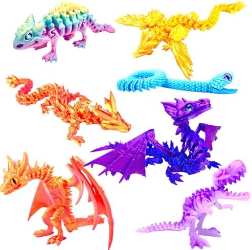 7pcs 3D Printed Dinosaur Crystal Dragon Snake T-Rex Fidget Toys,Flying Dragon，Desk Executive Toy，Easter,Toys for Boys Kids Teen 5-7 4-6 8-12