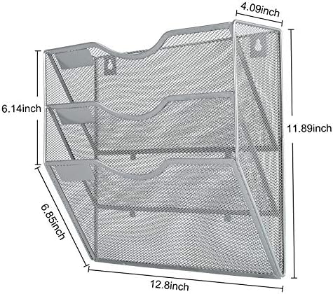 PAG-Mass Hanging Wall File Holder Mail Organizer Wall Mount Document Letter Rack, 3-Tier, Silver