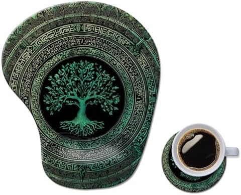 Ergonomic Mouse Pad with Wrist Rest,Comfortable Computer Gel Mouse Pad Wrist Support for Laptop,Pain Relief Mousepad with Non-Slip PU Base Tree of Life