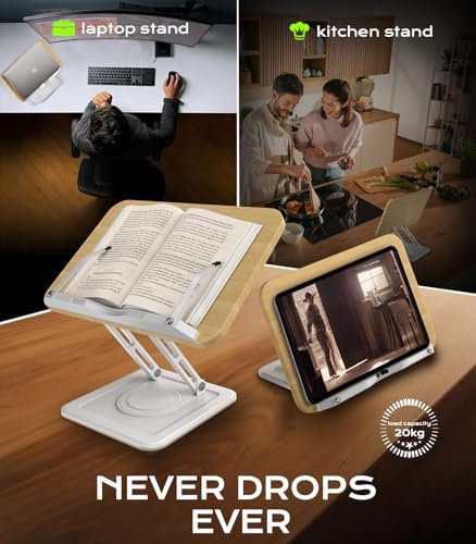 LOXP Ergonomic Book Stand for Reading, 360° Rotating Holder with Page Clip