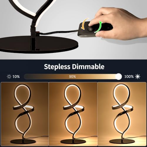 Modern Small Table Lamp with LED Spiral Design, 12W Black Nightstand Lamp