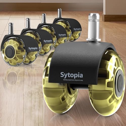Office Chair Wheels, 2 Inch Rubber Rollers, Blade Style, Safe for Hardwood Floors, Carpets, Mats, Heavy Duty, Quiet, Universal Size 11x22mm, Gold, Set of 5