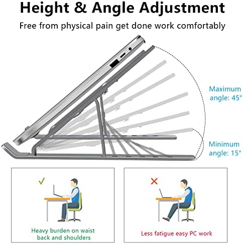 Laptop Stand, Aluminum Full Coverage Non-Slip Rubber Adjustable Ergonomic Portable Laptop Holder, Foldable Computer Stand 6 Angles Anti-Slip Riser Compatible with 4-17 inch