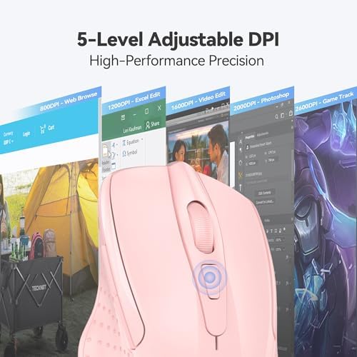 TECKNET Wireless Mouse, 2.4G Ergonomic Computer Mouse, 2600 DPI, Pink