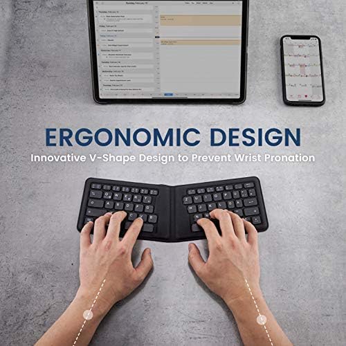 Perixx PERIBOARD-805E, Wireless Foldable Ergonomic Bluetooth Keyboard, Ultra-Thin X Type Keys, Compatible with iOS, Android, or Windows Smartphone, Tablet, or Laptops, US English