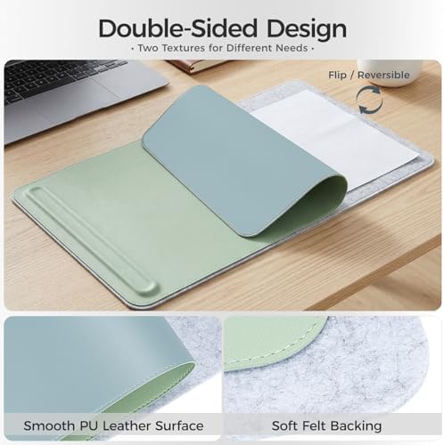 Premium Double-Sided Faux Leather Desk Pad – Non-Slip, Waterproof, with Magnetic Cable Organizer & File Storage – Designed for Offices & Creative Spaces – Durable & Easy to Clean（Green）