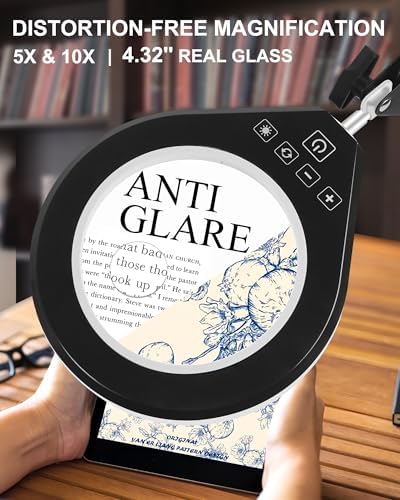 Magnifying Glass with Light, 10X/5X Lens, Dimmable LED, Swing Arm,White