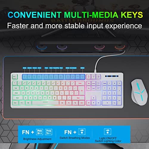 HUO JI White Gaming Keyboard USB Wired with Rainbow LED Backlit