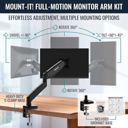 Mount-It! Single Monitor Arm Desk Mount, 13-32", 17.6 lbs