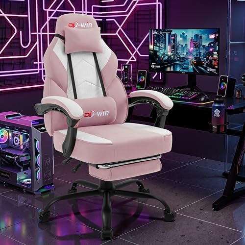 DL-win Video Gaming Chair for Adults, Computer Chair with Footrest and Ergonomic High Back, Big and Tall Gamer Chair with Massage Lumbar Support (Blush)