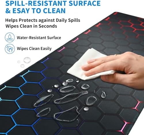 Extended Honeycomb Technology Desk Mat, XL Large Gaming Mouse Pad, Neon-Inlaid Hexagons Stitched Edges Waterproof Non-Slip Rubber Base for Computer Keyboard Laptop Work Home Office 31.5"x11.8"