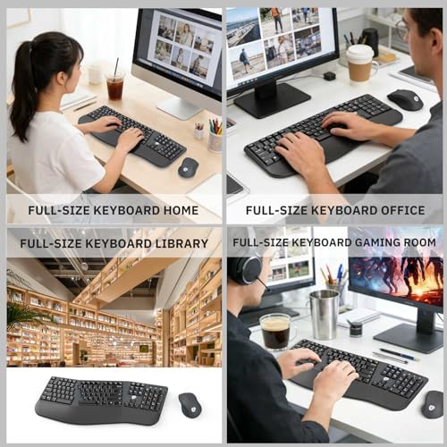 FOPETT Wireless Ergonomic Keyboard for PC, 2.4G Full Size Wireless Keyboard and Mouse Combo, Comfortable Natural Split Keyboard Mouse for Windows Computer Desktop Laptop