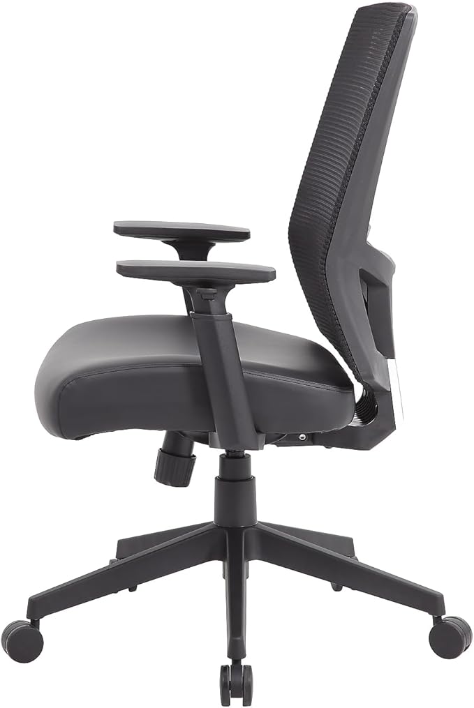 Boss Office Products Mesh Back Vinyl Task Chair with Synchro-Tilt in Black