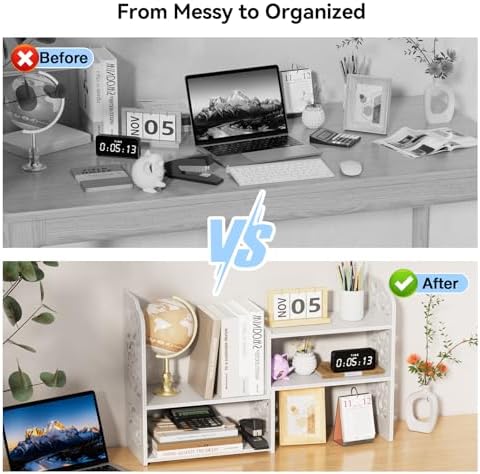YGYQZ Adjustable Desktop Shelf Organizer, 3-Tier Desk Shelf, White Pattern