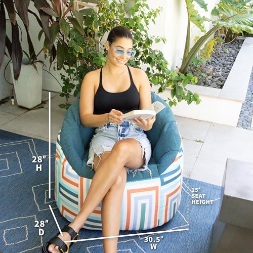 Big Joe Milano Patio Outdoor Weatherproof Bean Bag Chair, Lakeshore/Aqua Glass Block Intertwist/Sunmax, Weather Resistant UV-Protected Fabric, 2.5ft