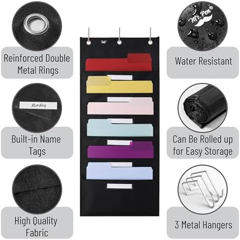 Mr. Pen- Hanging Wall File Organizer with 6 Name Tag, 6 Pocket