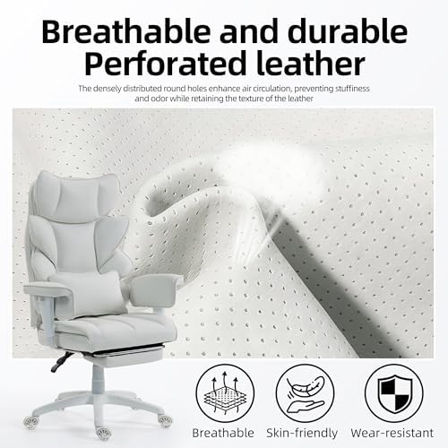 Office Chair,Executive Ergonomic Office Chair with Pocket Spring Cushion, High Back Computer Gaming Chair with Adjustable Armrests, Lumbar Support, Footrest, Executive Chair- White PU Leather