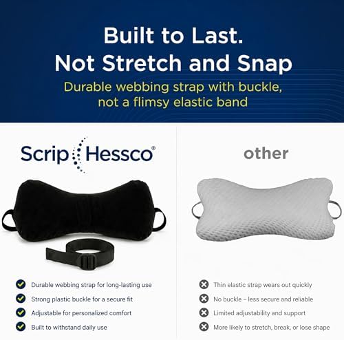 Next-GEN SleepLog Bone Shaped Chiropractic Neck Pillow – Adjustable Fill Cervical & Lumbar Support with 60" Positioning Strap – Latex Free – Full 15"x7" Black
