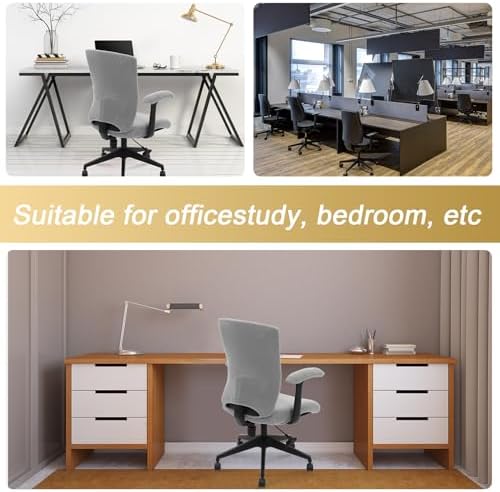 Tallew 4 Pcs Office Chair Covers Pads Set, Square High Back, Grey, Sherpa