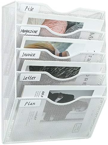 PAG-Mass Hanging Wall File Holder Mail Organizer Wall Mount Document Letter Rack, 5-Tier, White