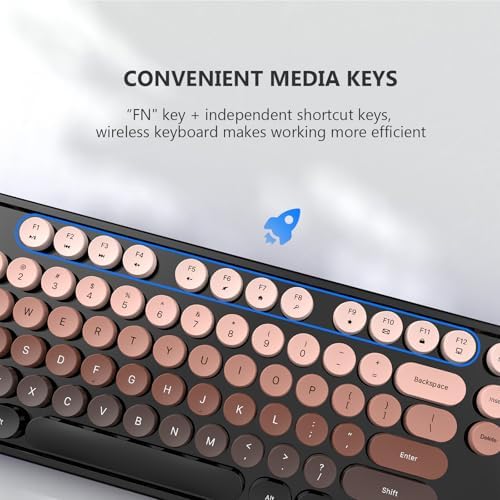 MOFII Wireless Keyboard and Mouse Combo, 2.4 GHz Full-Size Retro Round Keyboard with 8 Multimedia & Shortcut Keys, Plug and Play, Compatible with Mac, Windows, Laptop, Desktop, PC - Coffee Gradient