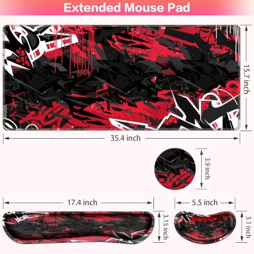 Desk Mat, Large Gaming Mouse Pad with Wrist Rest, 4in1 XXL Mousepad+Keyboard Wrist Rest+Mouse Pad Wrist Support+Cup Coaster Set Ergonomic Computer Desk Arm Wrist for Decor Home Office Women