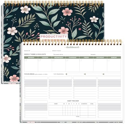 Weekly Productivity Dashboard - 8.5" x 11" Dashboard Desk Notepad Has 6 Focus Areas to List Tasks for Goals, Projects, Clients, Academic or Meal-Organize Your Daily Work Efficiently, 54 Weeks, Flower-C