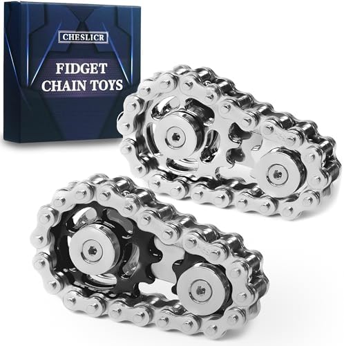 Fidget Spinner Toy for Adults Metal Figette Bike Chain for Adult Men Pain Stim ADHD Teen Cool Gadgets Quiet Desk Offices Anxiety Relief Items Stress Tool Sensory Spiky - Black+Silver