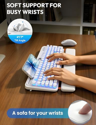 Wireless Keyboard and Mouse, Backlit Typewriter with Magnetic Wrist Rest