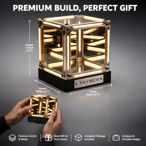 Infinity Tesseract Cube Light, USB-C Rechargeable Mood Lighting, Yellow