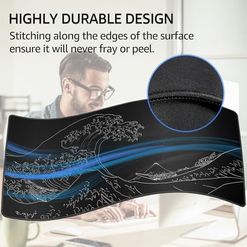 KTRIO Large Gaming Mouse Pad, Desk Mat, 31.5 x 15.7 in, Kanagawa Wave, XXL