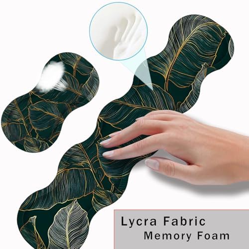 Keyboard Wrist Rest and Mouse Pad with Wrist Support Set Ergonomic Coaster,Memory Foam,Easy Typing Pain Relief,Large XL Desk Mat 31.5"x 11.8",Tropical Leaves