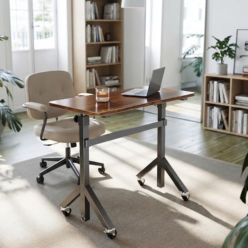 HUANUO 28-46" Small Standing Desk Adjustable Heigh, Mobile Stand Up Desk with Wheels, Portable Rolling Desks for Walking Pad and Treadmill, Computer Laptop Desks for Home Office Space