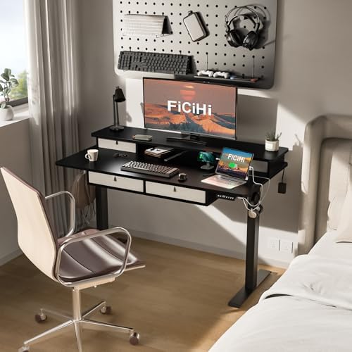 FiCiHi 48x30Inch Standing Desk with Drawers,Electric Height Adjustable Desk