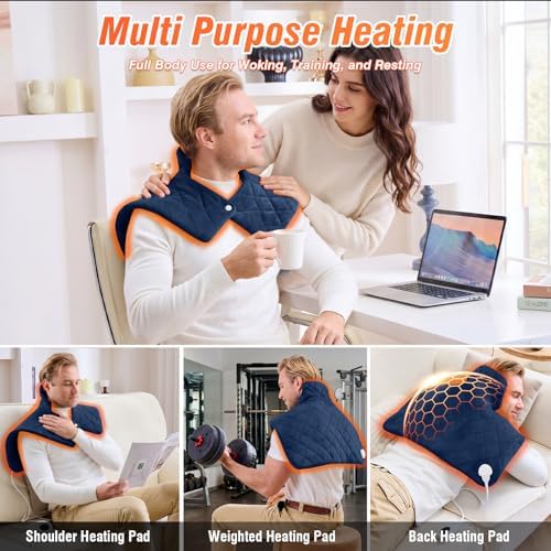 Blue Weighted Heating Pad for Neck and Shoulders and Back, Thanksgiving Gifts for Women, Birthday Gifts for Men Her, Shoulder Heating Pad for Neck with 9 Heat Options 4 Auto-Off Timer, Navy