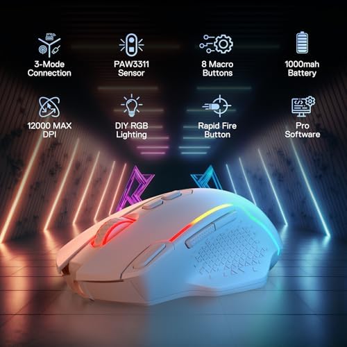 Redragon M810 MAX Wireless RGB Gaming Mouse 12000 DPI Remapping Keys