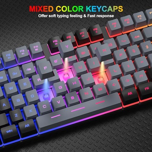 BlueFinger RGB Gaming Keyboard and Backlit Mouse Combo, USB Wired, LED Gaming Set for Laptop PC Computer Game and Work(Black & Gray)