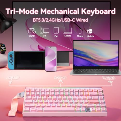 Aula Hero 75 HE Wireless Mechanical Keyboard,Pink Creamy Keyboard w/8000mAh