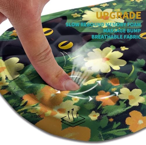 Hokafenle Ergonomic Mouse Pad Wrist Support, Wrist Rest Mousepad for Carpal Tunnel Pain Relief with Integrated Memory Foam Slope Massage Bulge (11.8x7.9 inch,Cute Cat