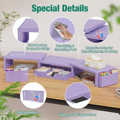 OPNICE Desk Organizer and Accessories, Computer Monitor Stand Riser with Drawer and 2 Pen Holders, Laptop Stand, Office Desk Accessories for Office Supplies, Purple