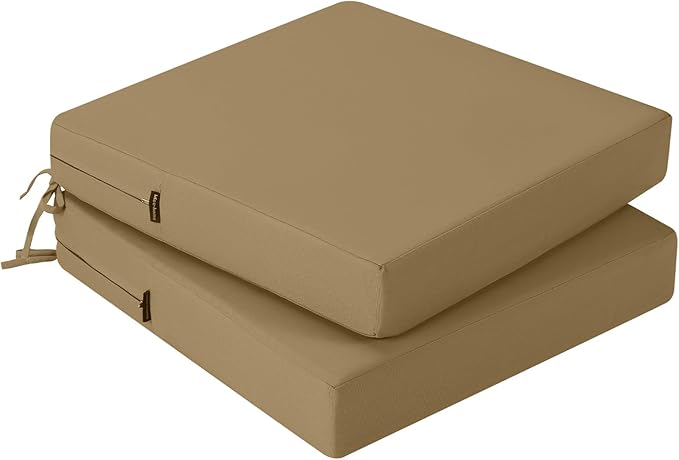 idee-home Outdoor Chair Cushions Set of 2, Waterproof Outdoor Seat Cushions for Patio Furniture, Outside Replacement Chair Pad with Ties for Lawn Deck Porch, 22 x 22