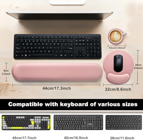 Keyboard Wrist Rest Mouse Pad with Wrist Support, Gaming Mousepad with Non-Slip Base, Ergonomic Mouse Wrist Arm Cushion Support for Home Office Laptop Computer, Easy Typing for Pain Relief, Pink