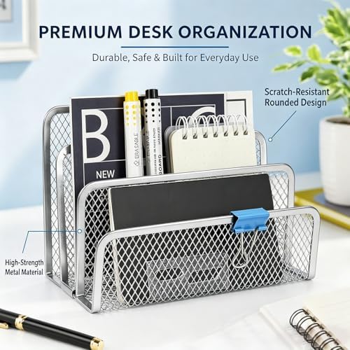 2Pcs Mail Organizer for Desk, 3-Slot Mesh Metal Mail Holder Countertop